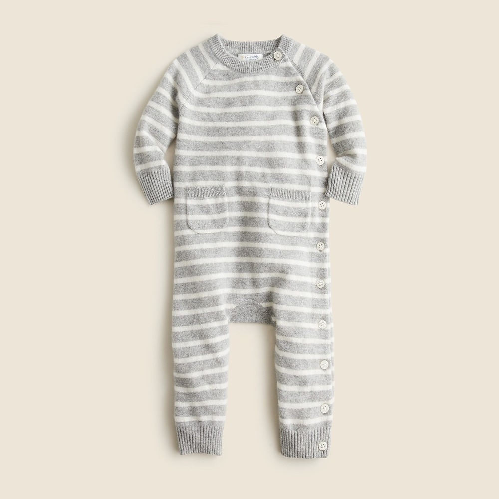 J. Crew Baby Limited-Edition Baby Cashmere One-Piece in Gray White Stripe 3-6M